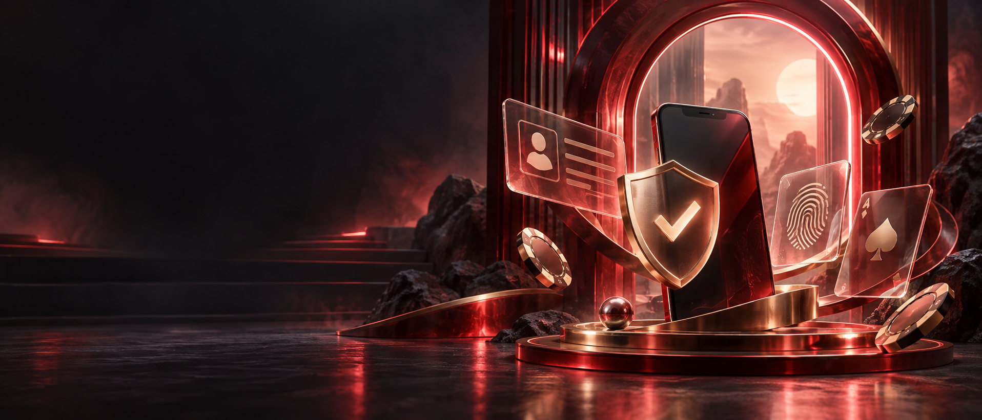 Abstrakte 3D-Darstellung eines mobilen Casino- und Sicherheitschecks